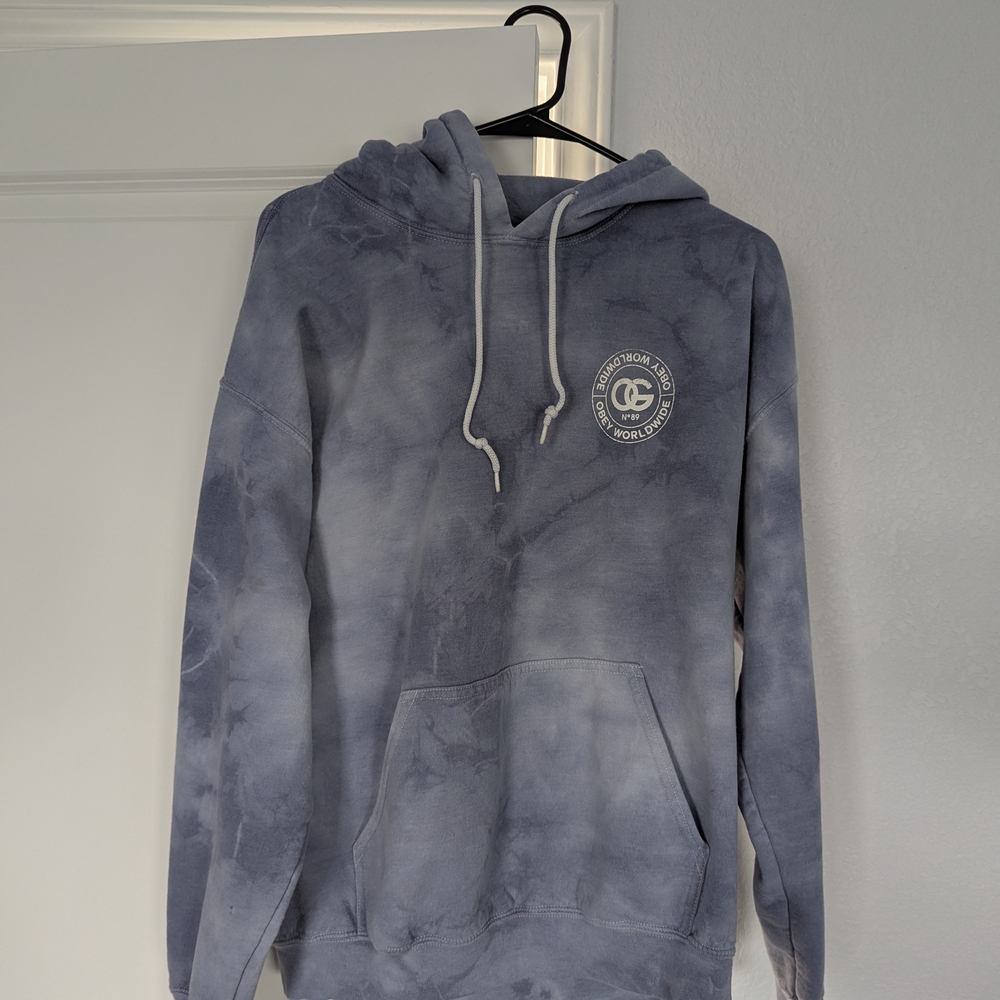 Obey Propaganda Worldwide Blue Tye dye Acid Wash Hoodie Sweater